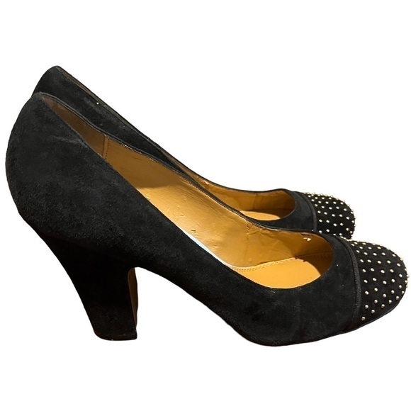 Cynthia Rowley Halo Black Suede Pumps w/ Gold Studded Embellishments Sz 10 - Picture 4 of 11